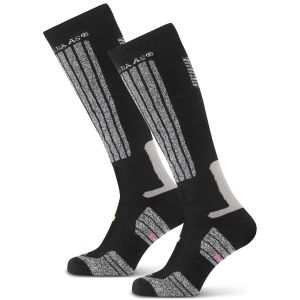 Poederbaas skisokken zwart 2-pack, detail van de sokken met strepen